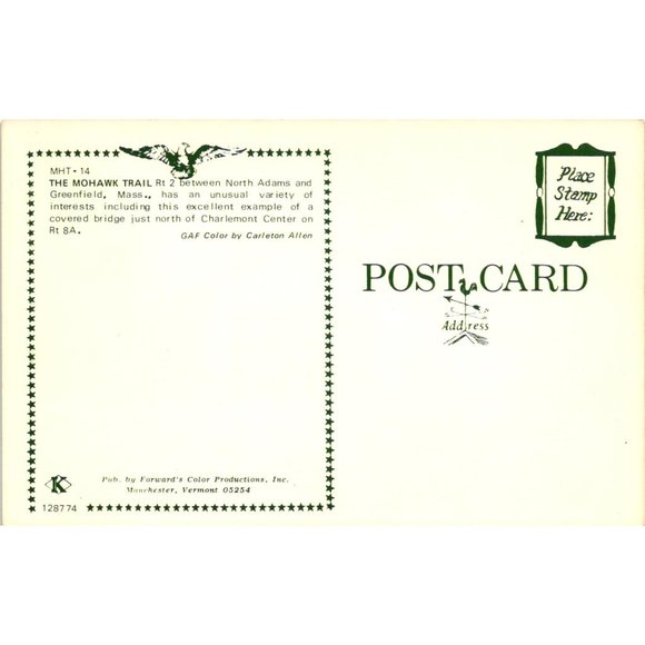 Covered Bridge Mohawk Trail North Adams Greenfield Massachusetts Postcards - Picture 2 of 2
